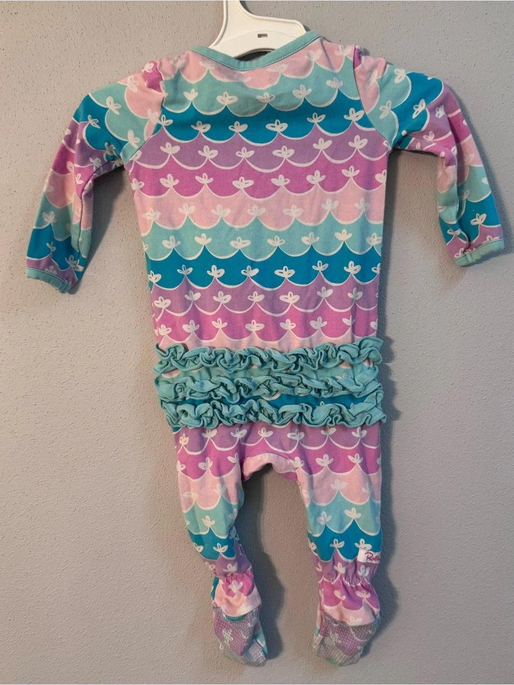 RuffleButts Baby Girls Mermaid Scale Footed Sleeper Pink Purple‎ Aqua 3-6M